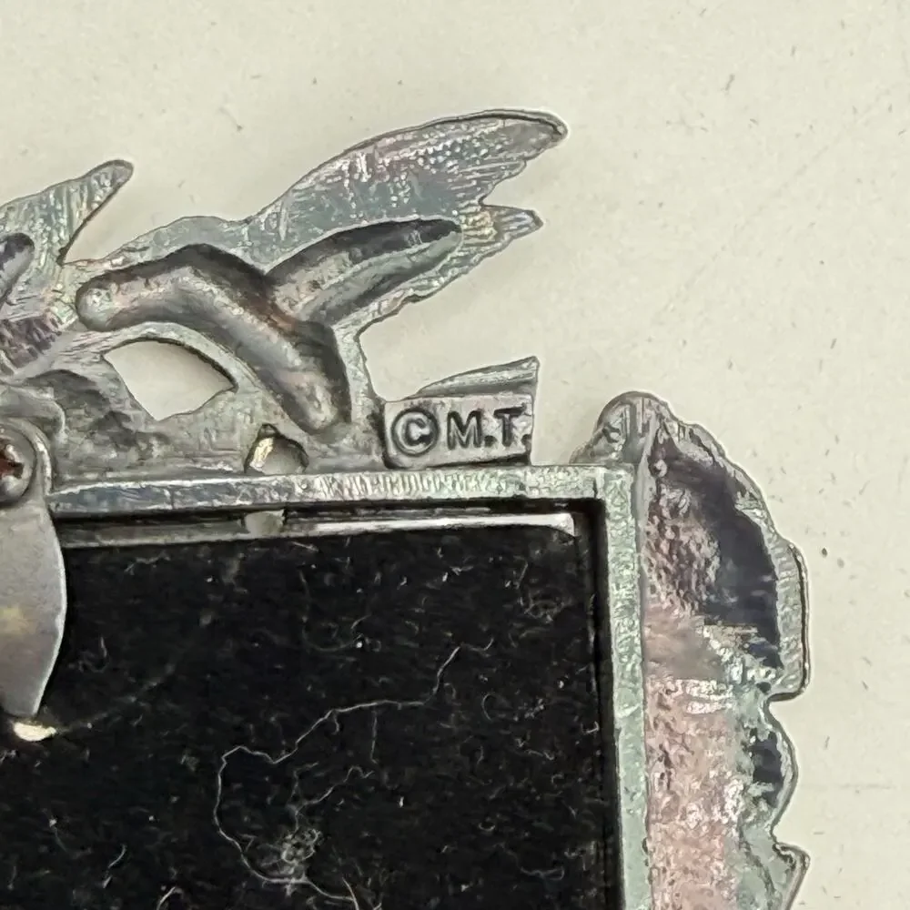 Vtg Pewter Small Picture Frame ~ 5”x3.5” Hummingbirds Floral Leaves EUC